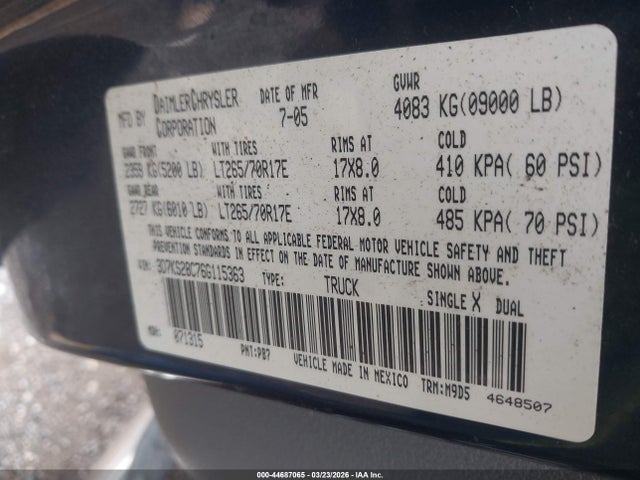 2006 DODGE RAM 2500 3D7KS28C76G115363 Photo 8