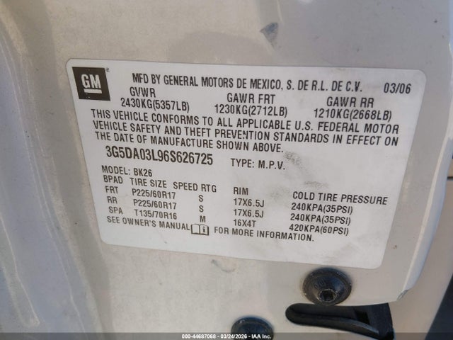 Продаж на аукціоні авто 2006 Buick Rendezvous Cx, vin: 3G5DA03L96S626725, номер лоту: 44687068