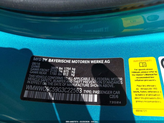2016 Mini Convertible Cooper S მანქანა იყიდება აუქციონზე, vin: WMWWG9C59G3C22563, აუქციონის ნომერი: 44687074