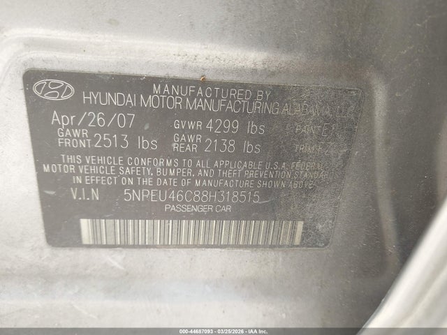 2008 HYUNDAI SONATA 5NPEU46C88H318515 Photo 8