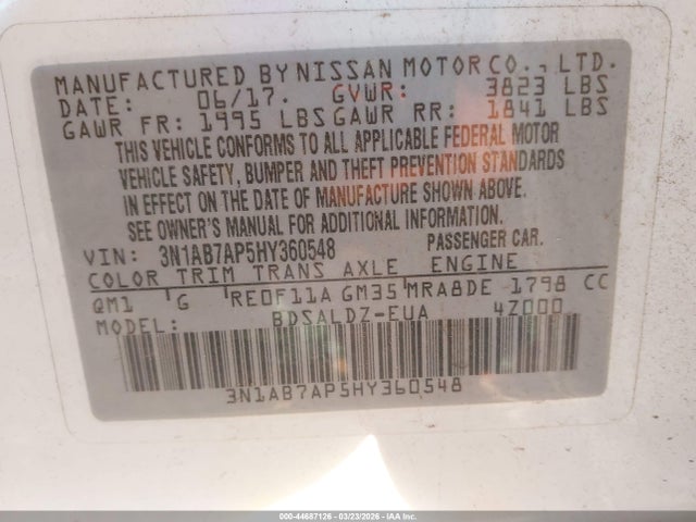 3N1AB7AP5HY360548 Nissan SENTRA SV