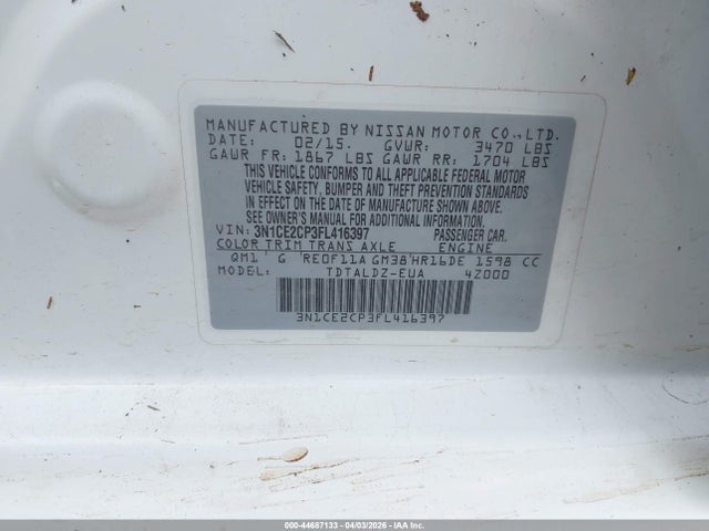 Aukcja sprzedaży 2015 Nissan Versa Note Sv, vin: 3N1CE2CP3FL416397, numer aukcji: 44687133