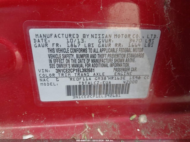 3N1CE2CP1EL392681 Nissan Versa Note S Plus