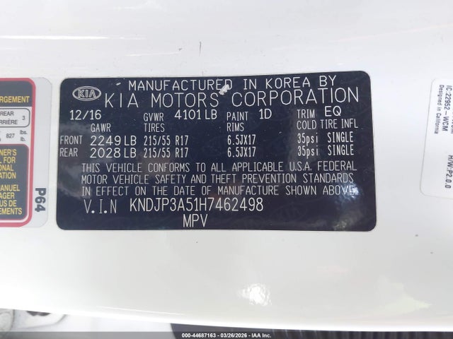 KIA SOUL + 2017 KNDJP3A51H7462498 Image 9