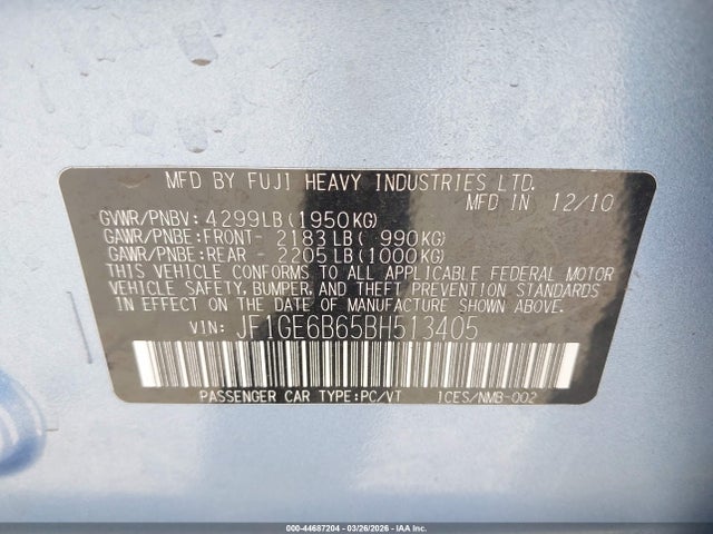 Продаж на аукціоні авто 2011 Subaru Impreza 2.5i Premium, vin: JF1GE6B65BH513405, номер лоту: 44687204