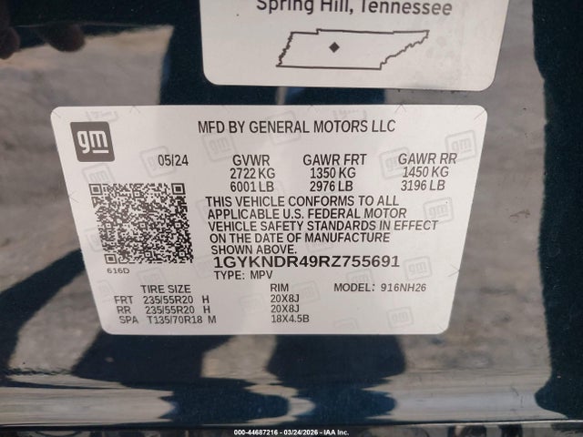 44687216 :رقم المزاد ، 1GYKNDR49RZ755691 vin ، 2024 Cadillac Xt5 Awd Premium Luxury مزاد بيع