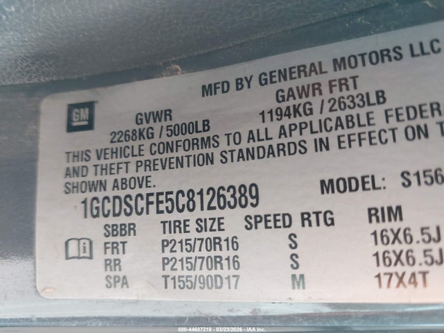 2012 CHEVROLET COLORADO 1GCDSCFE5C8126389 Photo 8