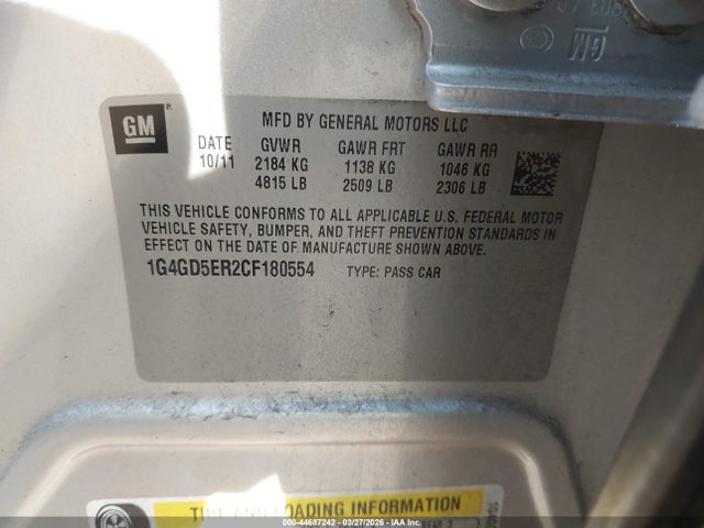 2012 Buick Lacrosse Premium 1 Group მანქანა იყიდება აუქციონზე, vin: 1G4GD5ER2CF180554, აუქციონის ნომერი: 44687242