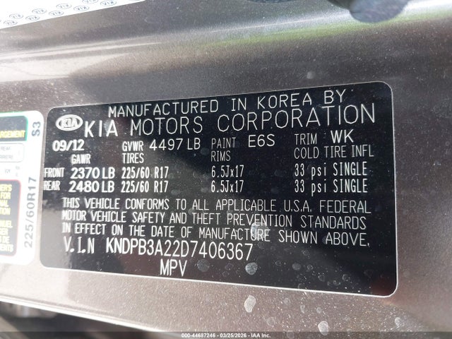 2013 Kia Sportage Lx მანქანა იყიდება აუქციონზე, vin: KNDPB3A22D7406367, აუქციონის ნომერი: 44687246