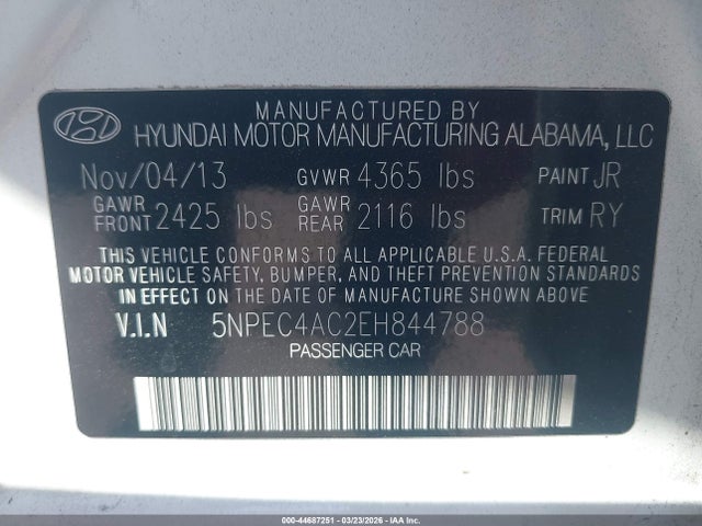 Hyundai SONATA SE 2014 5NPEC4AC2EH844788 Image 9