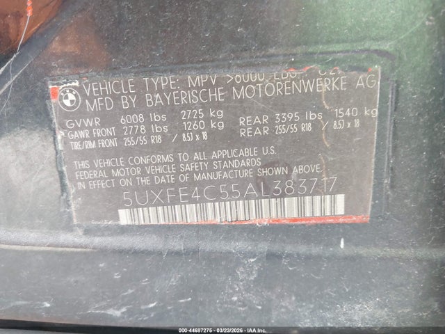 44687275 :رقم المزاد ، 5UXFE4C55AL383717 vin ، 2010 Bmw X5 Xdrive30i مزاد بيع