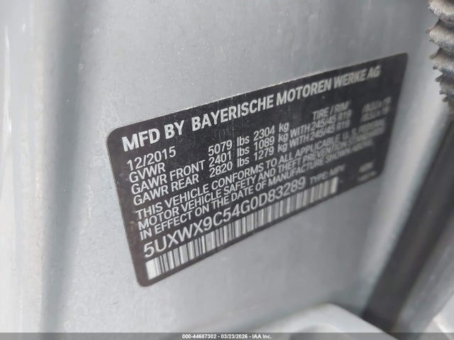 Aukcja sprzedaży 2016 Bmw X3 Xdrive28i, vin: 5UXWX9C54G0D83289, numer aukcji: 44687302