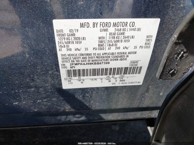 2FMPK4J99KBB67399 Ford EDGE SEL