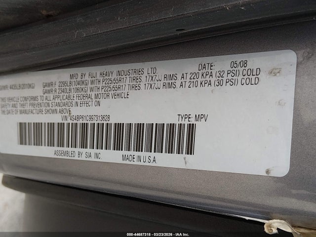 Продажа на аукционе авто 2009 Subaru Outback 2.5i, vin: 4S4BP61C997313628, номер лота: 44687318