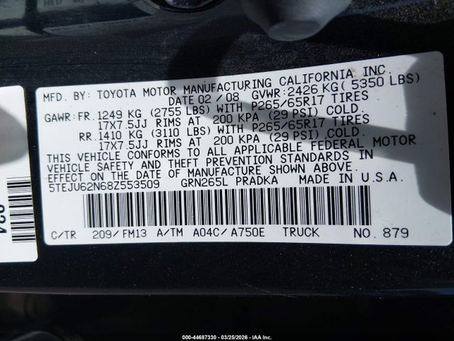 Продажа на аукционе авто 2008 Toyota Tacoma Prerunner V6, vin: 5TEJU62N68Z553509, номер лота: 44687330