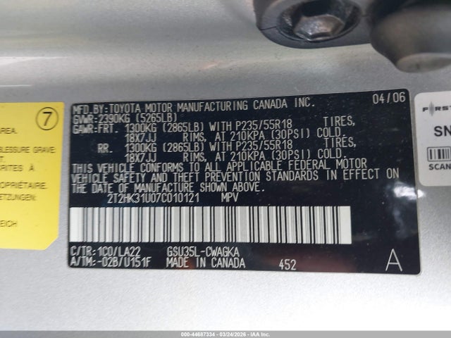 2007 LEXUS RX 350 2T2HK31U07C010121 Photo 8