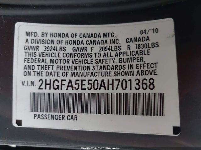 Продаж на аукціоні авто 2010 Honda Civic Si, vin: 2HGFA5E50AH701368, номер лоту: 44687335