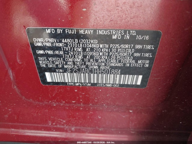 2017 SUBARU FORESTER JF2SJABC1HH501884 Photo 8