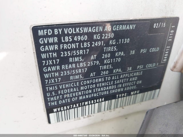 WVGBV7AX1FW583484 Volkswagen TIGUAN SE