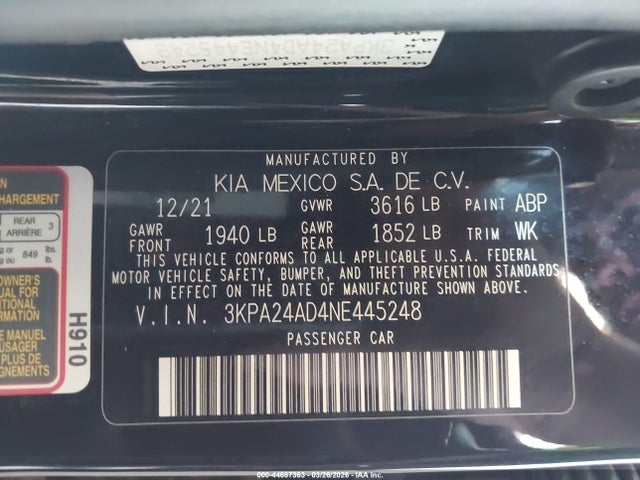 Продаж на аукціоні авто 2022 Kia Rio Lx, vin: 3KPA24AD4NE445248, номер лоту: 44687363