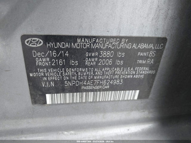 Hyundai ELANTRA SE 2015 5NPDH4AE7FH624983 Image 9