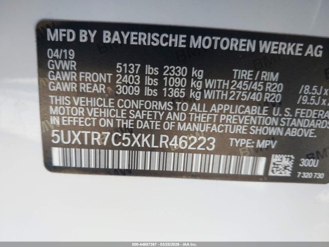 Продажа на аукционе авто 2019 Bmw X3 Sdrive30i, vin: 5UXTR7C5XKLR46223, номер лота: 44687367