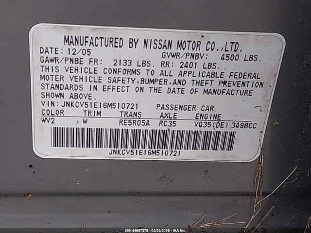 2006 INFINITI G35 JNKCV51E16M510721 Photo 8