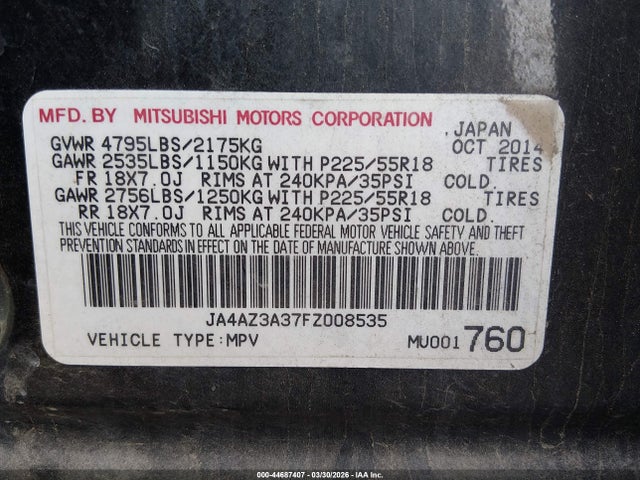 2015 MITSUBISHI OUTLANDER JA4AZ3A37FZ008535 Photo 8