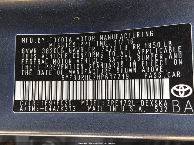 2017 TOYOTA COROLLA 5YFBURHE7HP617219 Photo 8