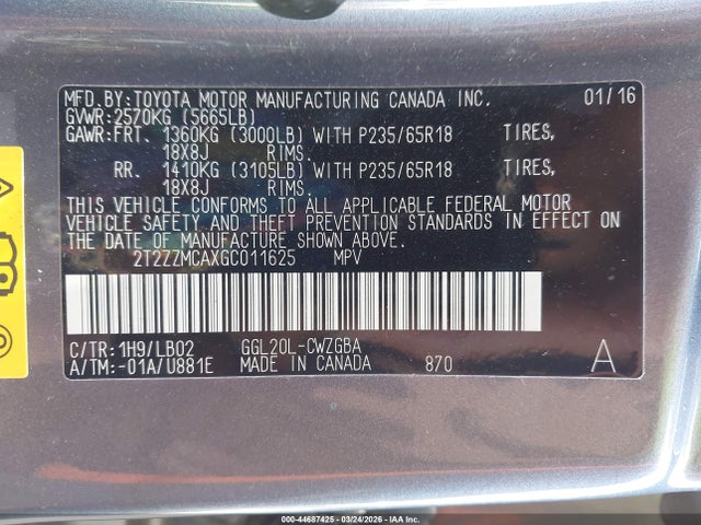 2T2ZZMCAXGC011625 Lexus RX 350