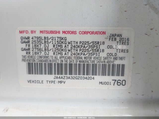 2016 MITSUBISHI OUTLANDER JA4AZ3A32GZ034204 Photo 8