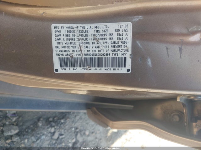 2004 HONDA CR-V SHSRD68454U202998 Photo 8