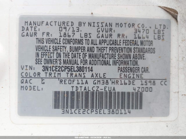 Nissan Versa Note S Plus 2014 3N1CE2CP5EL380114 Image 9
