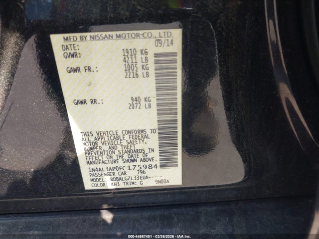 Aukcja sprzedaży 2015 Nissan Altima 2.5/2.5 S/2.5 Sl/2.5 Sv, vin: 1N4AL3AP0FC175984, numer aukcji: 44687451