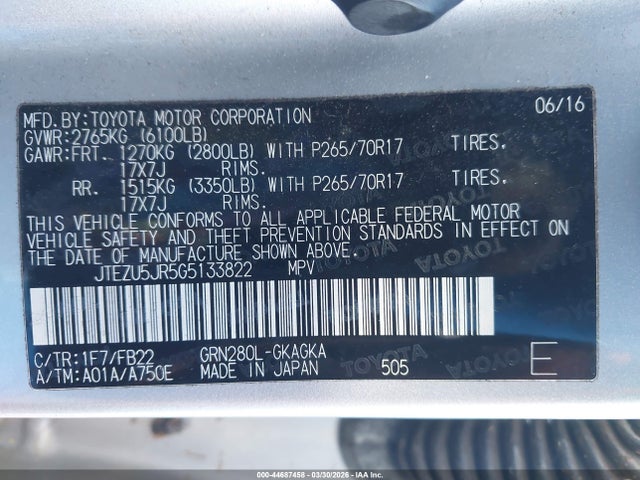 JTEZU5JR5G5133822 Toyota 4RUNNER SR5