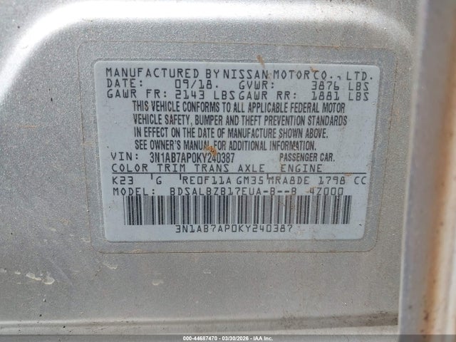 3N1AB7AP0KY240387 Nissan SENTRA S