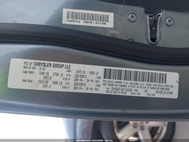 44687476 :رقم المزاد ، 3D4PG6FV3AT183370 vin ، 2010 Dodge Journey R/t مزاد بيع
