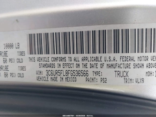 Aukcja sprzedaży 2015 Ram 2500 Laramie, vin: 3C6UR5FL8FG536566, numer aukcji: 44687501