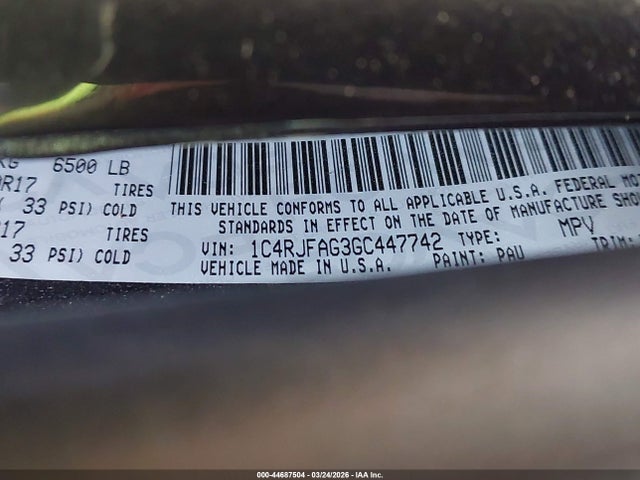 44687504 :رقم المزاد ، 1C4RJFAG3GC447742 vin ، 2016 Jeep Grand Cherokee Laredo مزاد بيع