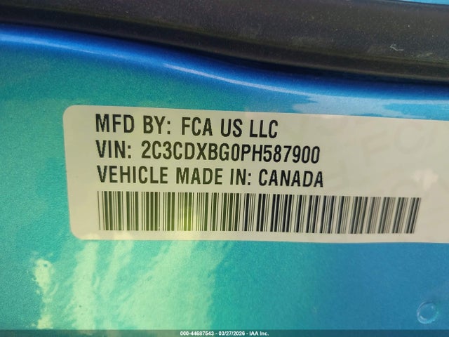 44687543 :رقم المزاد ، 2C3CDXBG0PH587900 vin ، 2023 Dodge Charger Sxt مزاد بيع