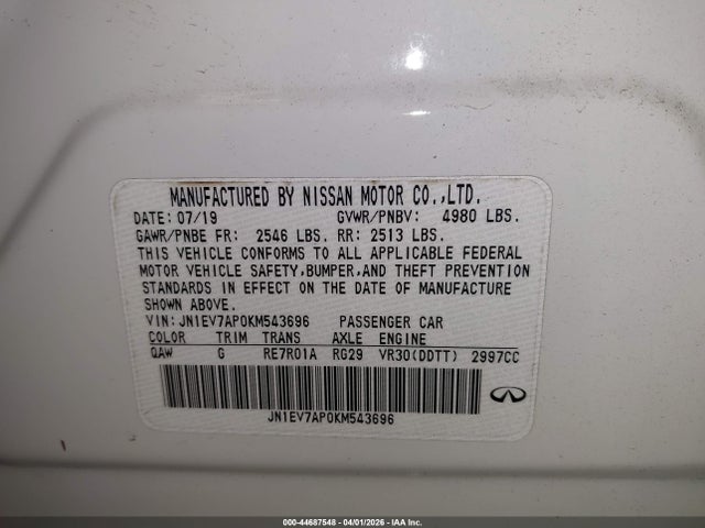 Продаж на аукціоні авто 2019 Infiniti Q50 3.0t Luxe, vin: JN1EV7AP0KM543696, номер лоту: 44687548