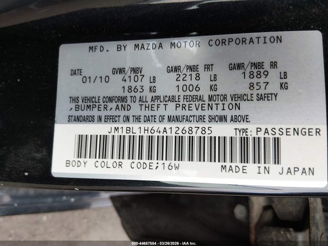 44687584 :رقم المزاد ، JM1BL1H64A1268785 vin ، 2010 Mazda Mazda3 S Sport مزاد بيع
