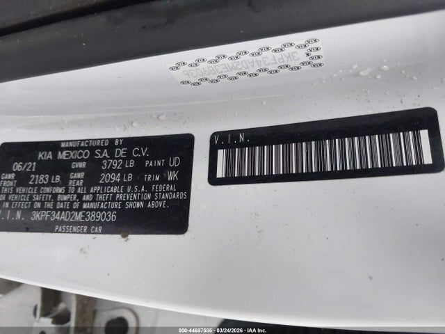 Продаж на аукціоні авто 2021 Kia Forte Gt-line, vin: 3KPF34AD2ME389036, номер лоту: 44687585