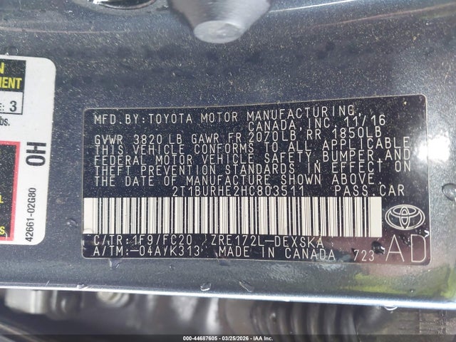 Aukcja sprzedaży 2017 Toyota Corolla Se, vin: 2T1BURHE2HC803511, numer aukcji: 44687605