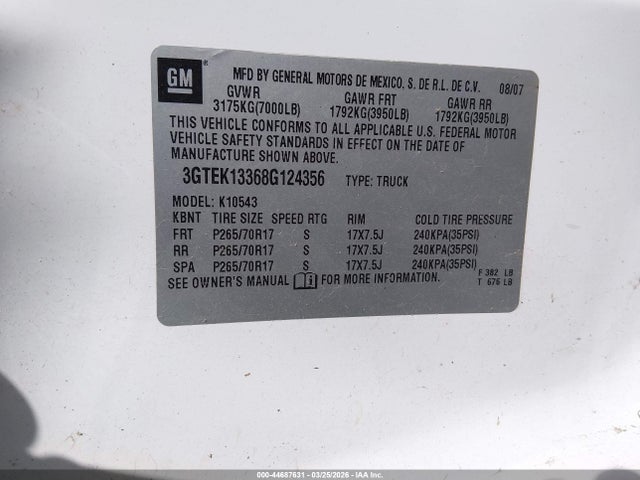 Aukcja sprzedaży 2008 Gmc Sierra 1500 Sle1, vin: 3GTEK13368G124356, numer aukcji: 44687631