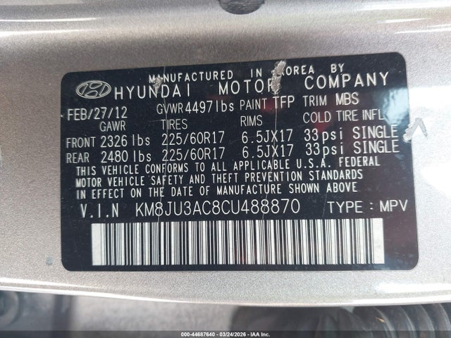 2012 HYUNDAI TUCSON KM8JU3AC8CU488870 Photo 8
