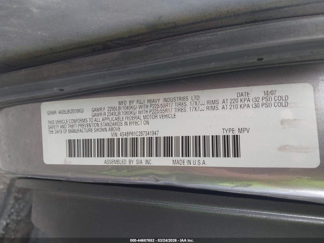Продаж на аукціоні авто 2008 Subaru Outback 2.5i/2.5i L.l. Bean Edition, vin: 4S4BP61C287341947, номер лоту: 44687652