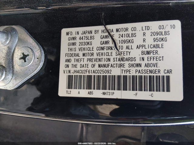 Продаж на аукціоні авто 2010 Acura Tsx 2.4, vin: JH4CU2F61AC025092, номер лоту: 44687653