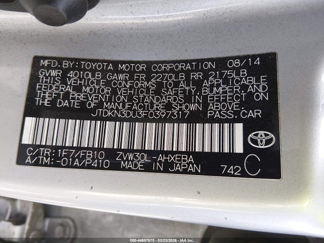 Toyota Prius Two 2015 JTDKN3DU3F0397317 Image 9