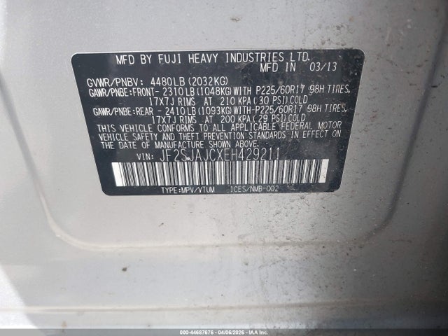 2014 Subaru Forester 2.5i Limited მანქანა იყიდება აუქციონზე, vin: JF2SJAJCXEH429211, აუქციონის ნომერი: 44687676